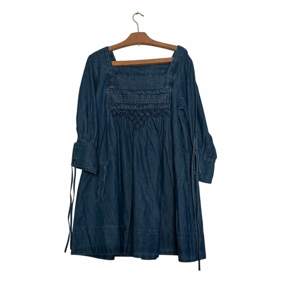 NWT Free People Sonora Denim Babydoll Mini Dress Square Neck L Midnight Rinse - Picture 2 of 12